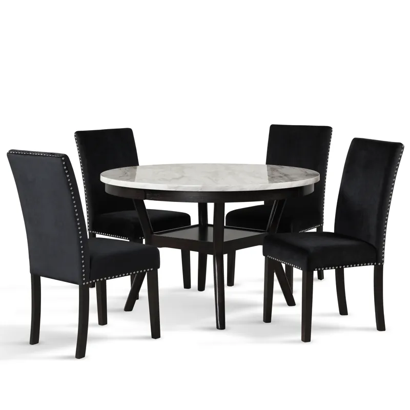 Celeste Round Dining Table W 4 Black Chairs
