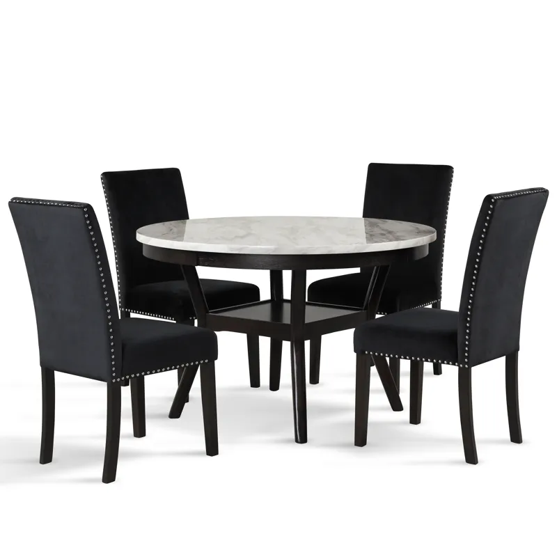 Celeste Round Dining Table W 4 Black Chairs