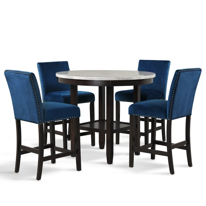Celeste Round Counter Table W 4 Blue Chairs