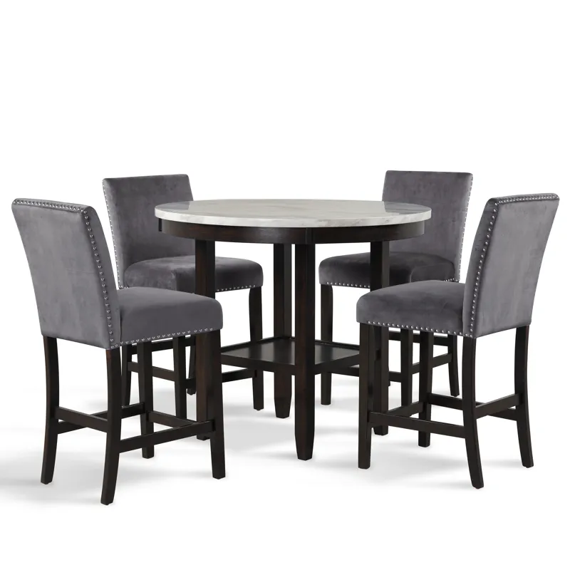 Celeste Round Counter Table W 4 Gray Chairs