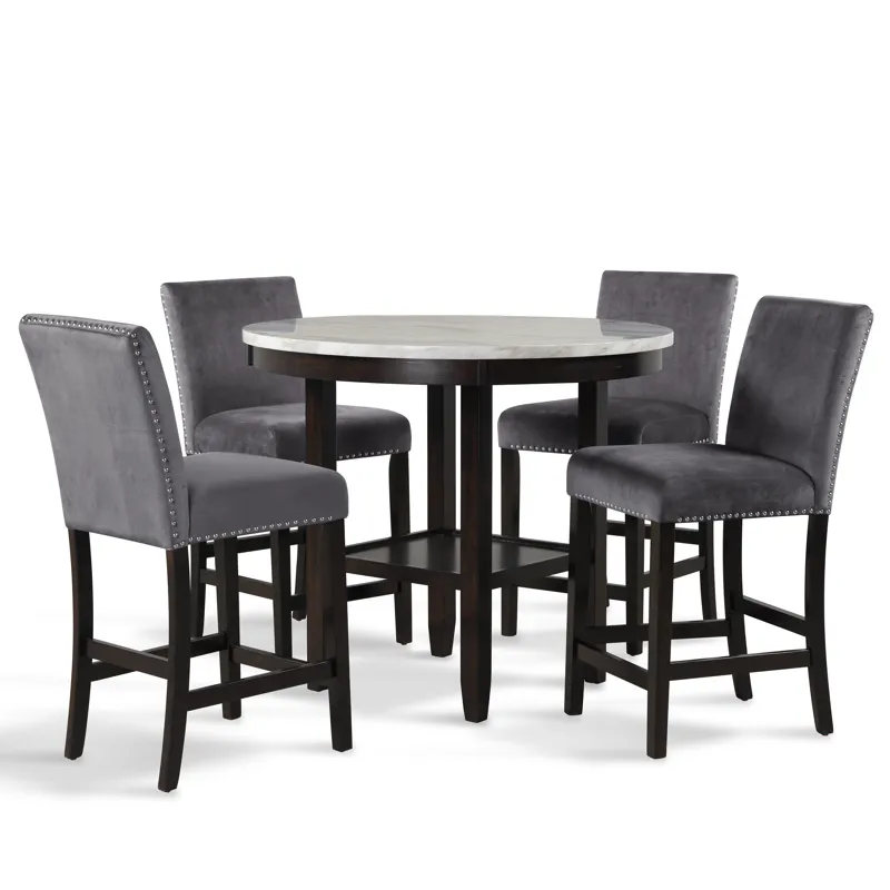 Celeste Round Counter Table W 4 Gray Chairs