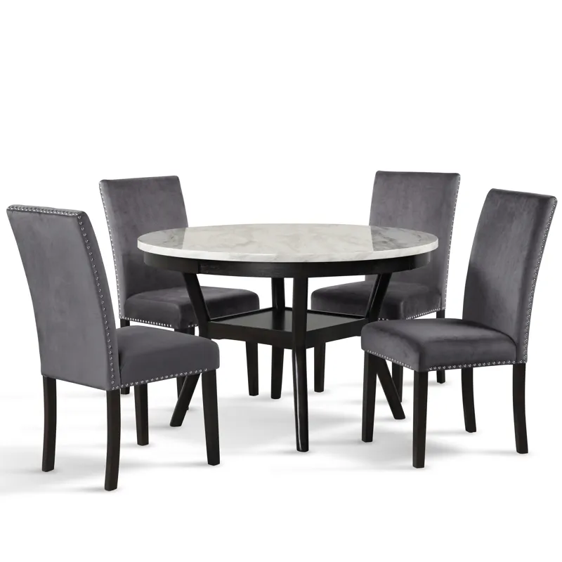 Celeste Round Dining Table W 4 Gray Chairs