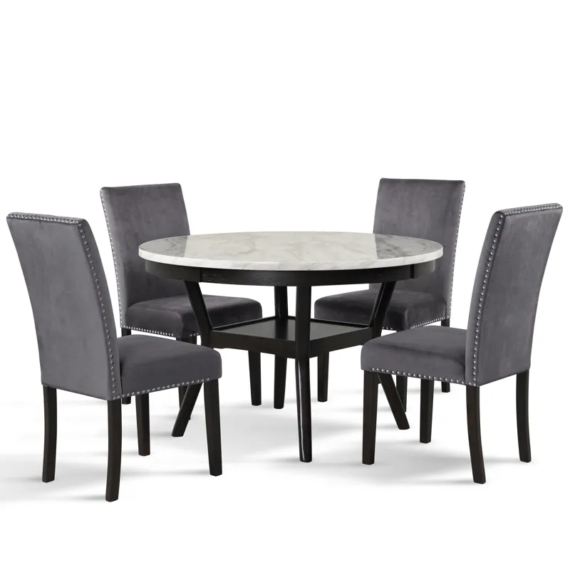 Celeste Round Dining Table W 4 Gray Chairs