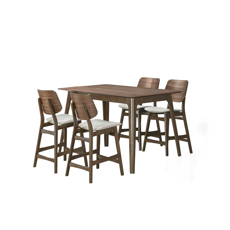 Oscar Counter Table And 4 Chairs-Walnut/Nat Cushions