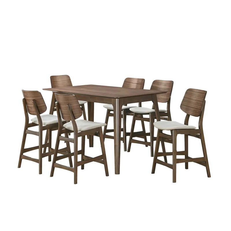 Oscar Counter Table And 6 Chairs-Walnut/Nat Cushions