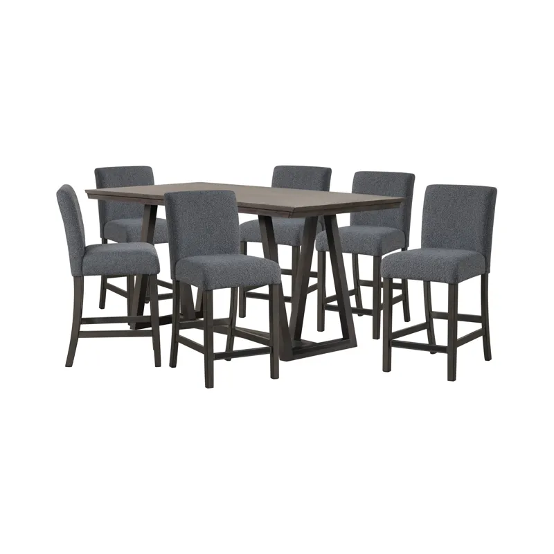High Line Counter Table And 6 Gray Chairs
