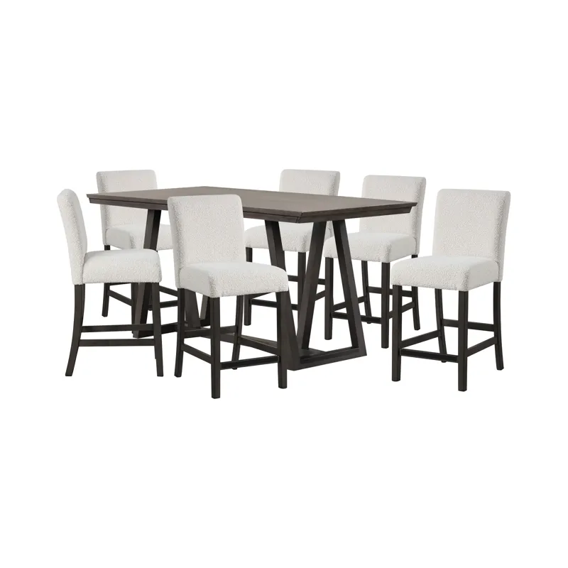 High Line Counter Table And 6 White Chairs