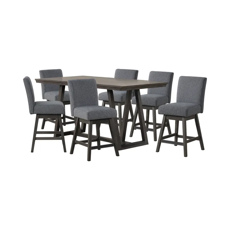 High Line Counter Table And 6 Gray Swivel Counter Chairs