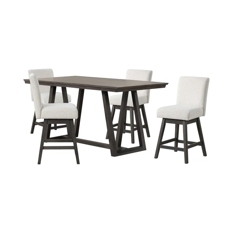 High Line Counter Table And 4 White Swivel Counter Chairs