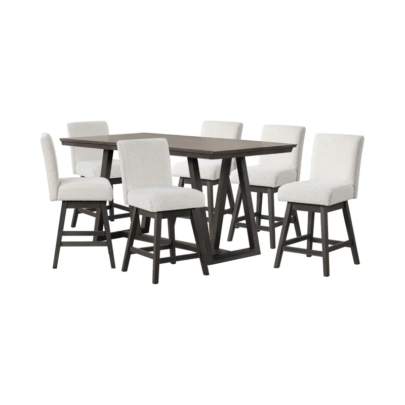 High Line Counter Table And 6 White Swivel Counter Chairs