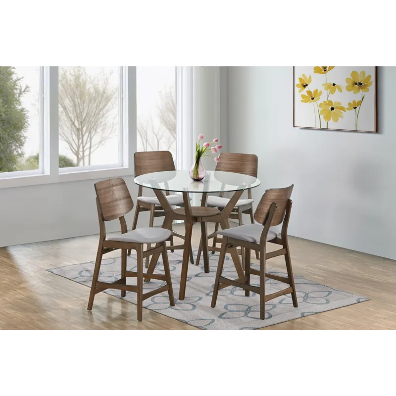 Oscar Round Glass Counter Table W 4 Gray Cushion Chairs