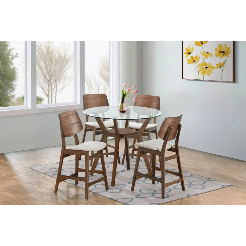 Oscar Round Glass Counter Table W 4 Natural Cushion Chairs