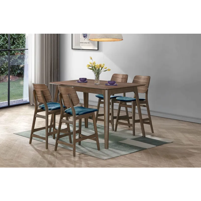 Oscar Counter Wood Table-Walnut W 4 Teal Cushion Chairs