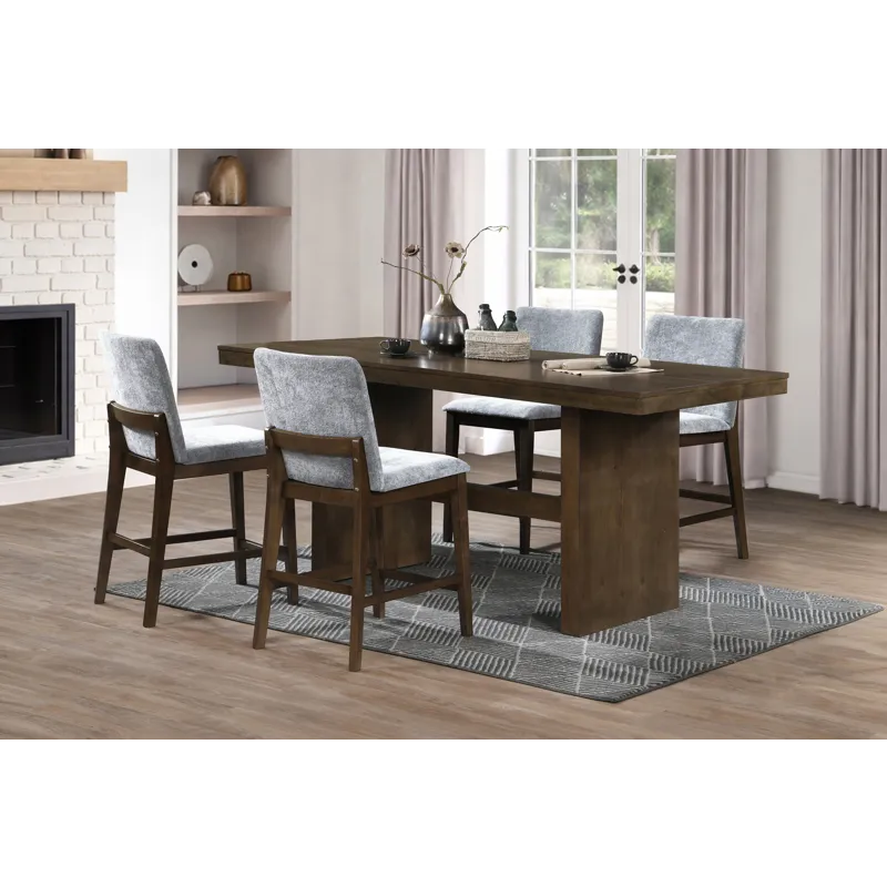 Kody Walnut Rectangle Counter Table w 4 Gray Chair