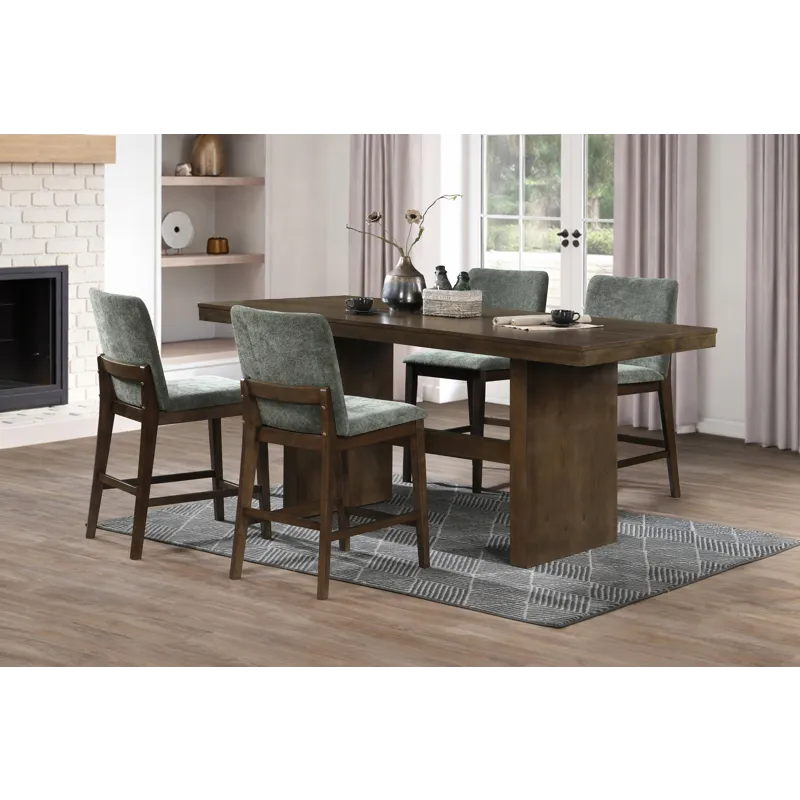 Kody Walnut Rectangle Counter Table w 4 Green Chair