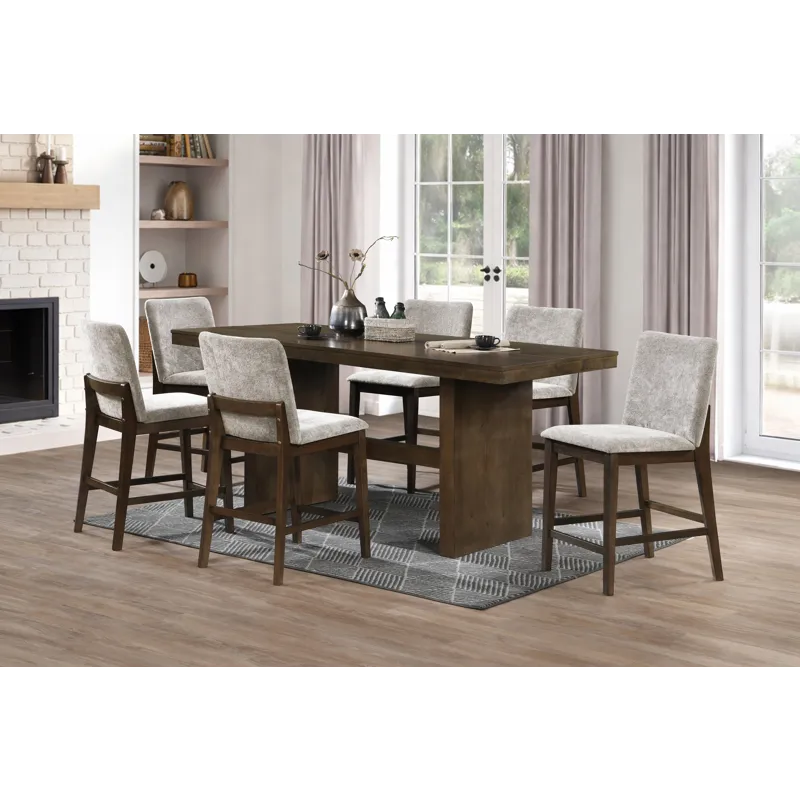 Kody Walnut Rectangle Counter Table w 6 Cream Chair