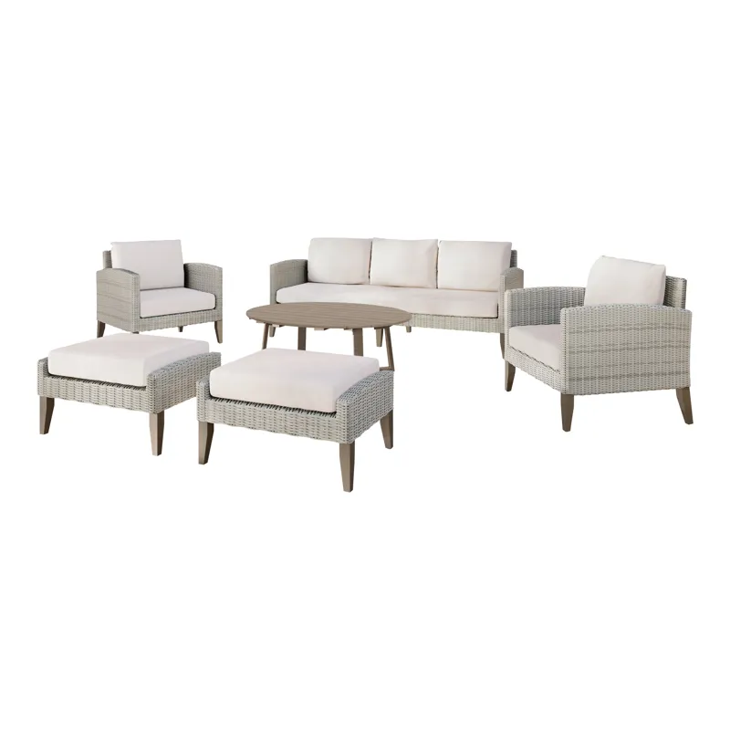 Carezza 6 PC Set-Sofa, 2 Chairs, Stools & Coffee Table-Taupe