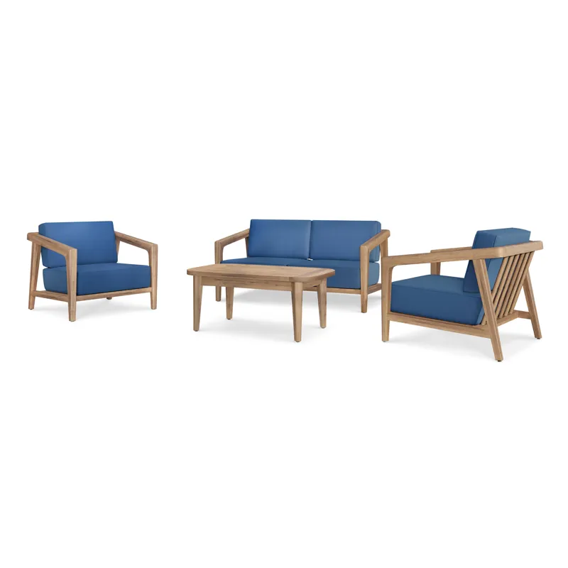 Bali 4 PC Set-Loveseat, Chairs, Coffee Table-Dark Blue