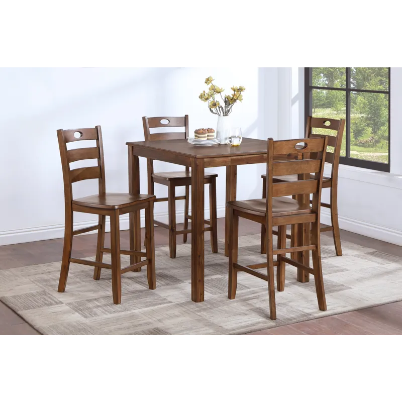 Salem 5 PC Counter Height Dining Set, Table & 4 Chairs Tobacco