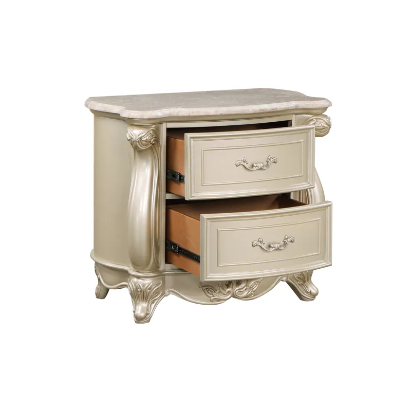 Monique Nightstand W/Marble Top-Champagne