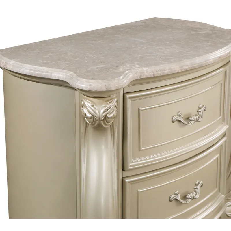 Monique Nightstand W/Marble Top-Champagne