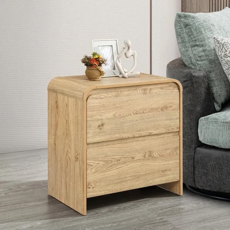 Mara Two Drawer End Table Bedside Table-Natural