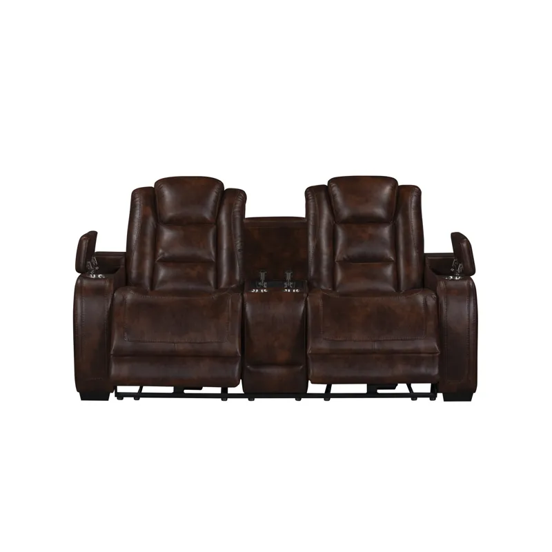Chester Reclining Console Loveseat W/Power Headrest & Footrest-Brown