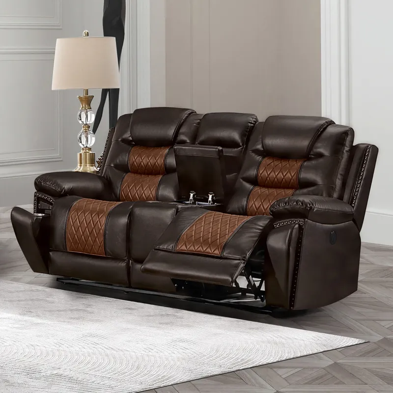 Nikko Console Loveseat W/Power Footrest-Brown