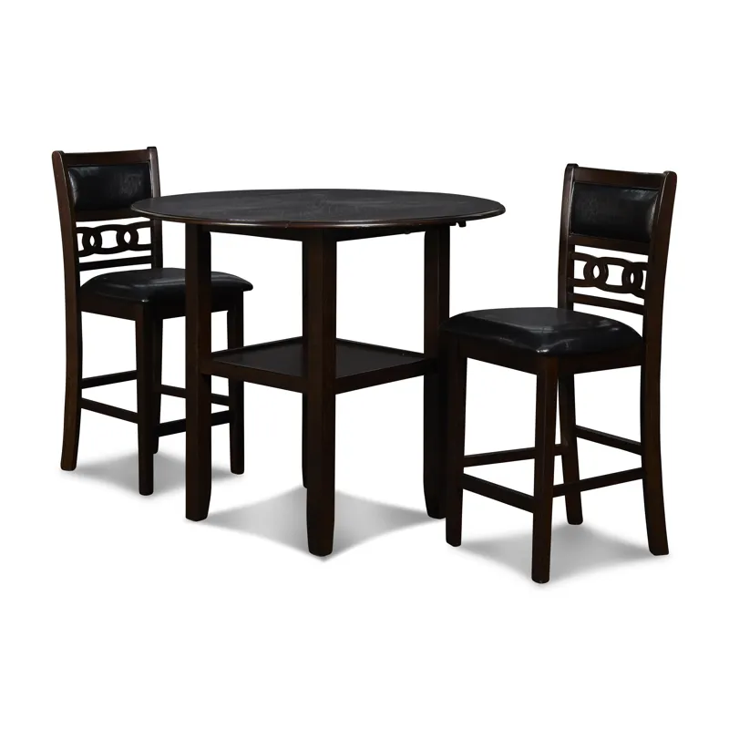 Gia 42" Counter  Drop Leaf Table W/2 Chairs-Ebony
