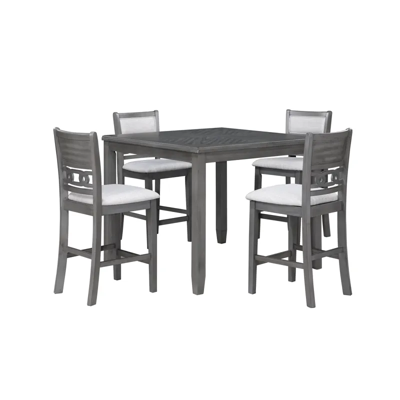 Gia 5Pc 42" Square Counter Table & 4 Chairs-Gray