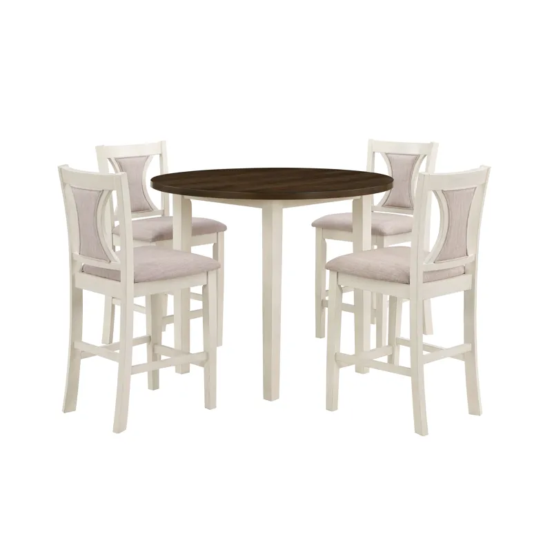 Hudson 42" Round Counter Table & 4 Chair Set-Brown/Creme