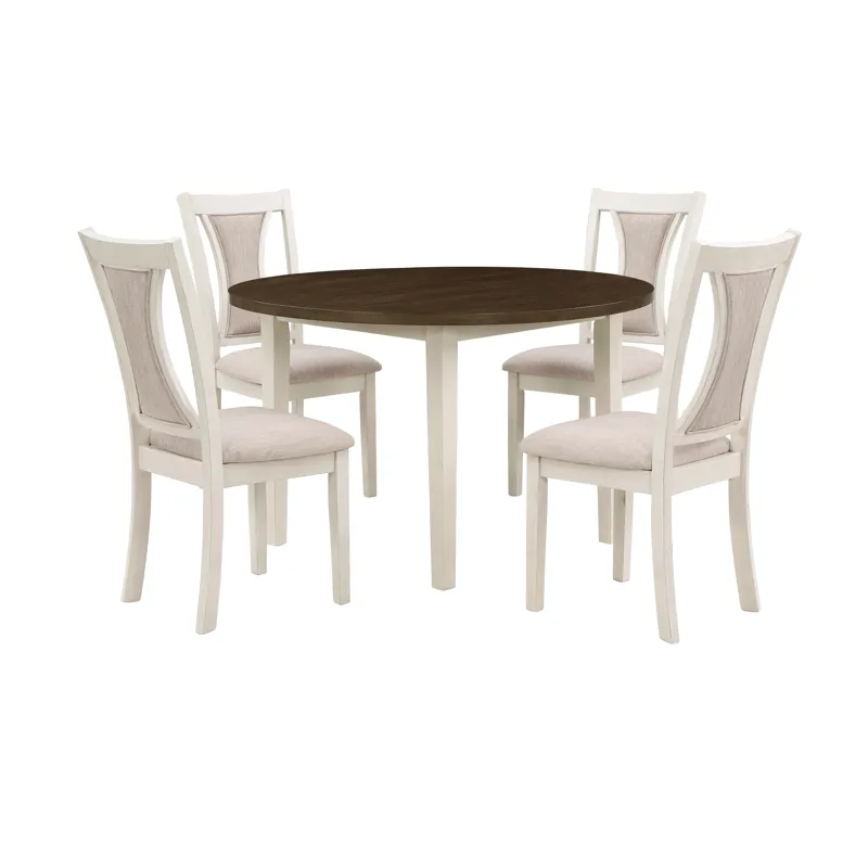 Hudson 48" Round Dining Table & 4 Chair Set-Brown/Creme