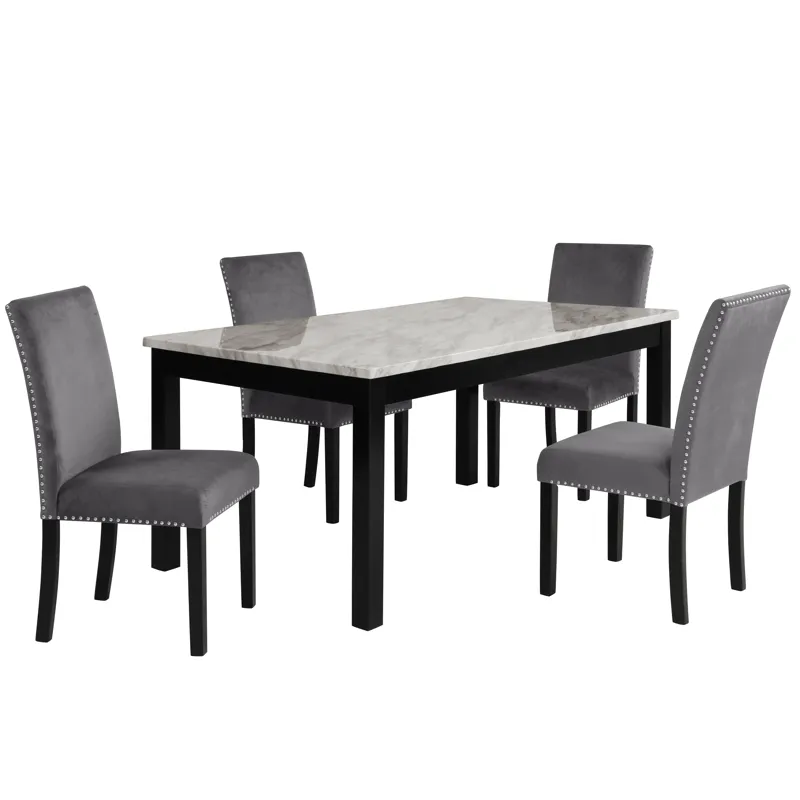 Celeste 64" Dining Table-Espresso/Faux Marble