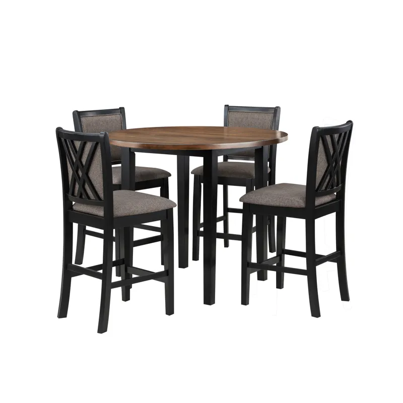 Potomac 42" Round Counter Table & 4 Chairs -Brown/Black