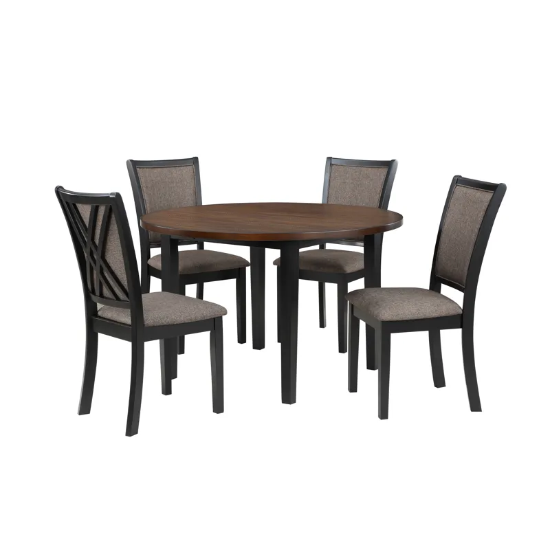 Potomac 48" Round Dining Table & 4 Chairs-Brown/Black