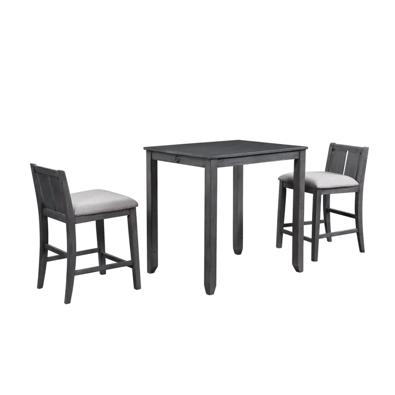 Heston 36" Storage Counter Table Set W/2 Chairs-Gray