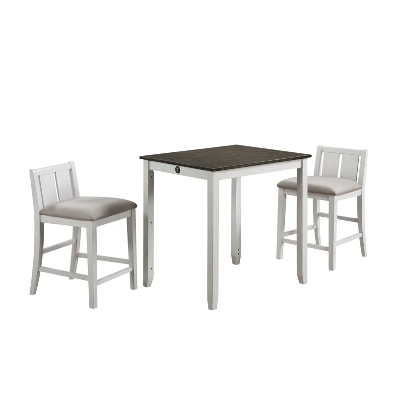 Heston 36" Storage Counter Table Set W/2 Chairs-White/Gray