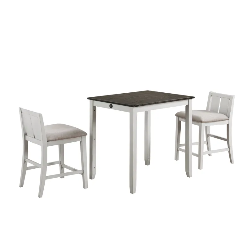 Heston 36" Storage Counter Table Set W/2 Chairs-White/Gray