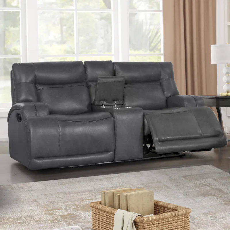 Titan Console Loveseat W Dual Recliners-Gray