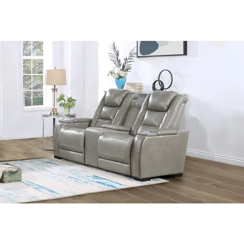 Breckenridge II Console Loveseat W Power Footrest & Headrest-Lt Gray