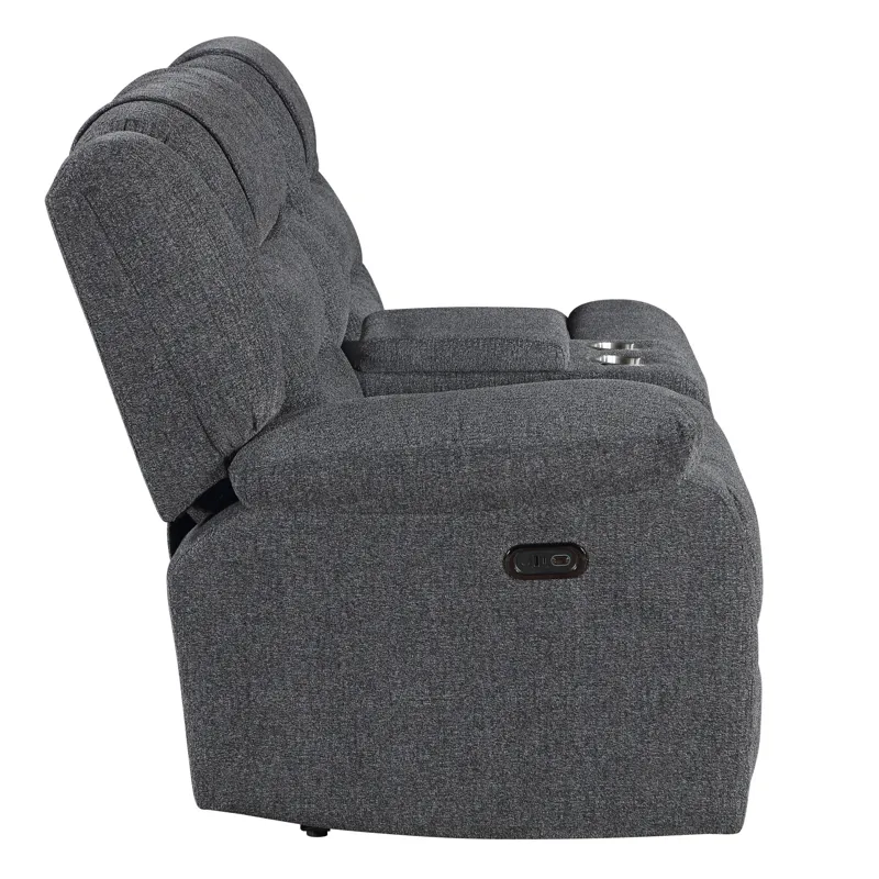 Redondo LAF Console Loveseat W 2 Recliners Power Footrest-Dk Gray