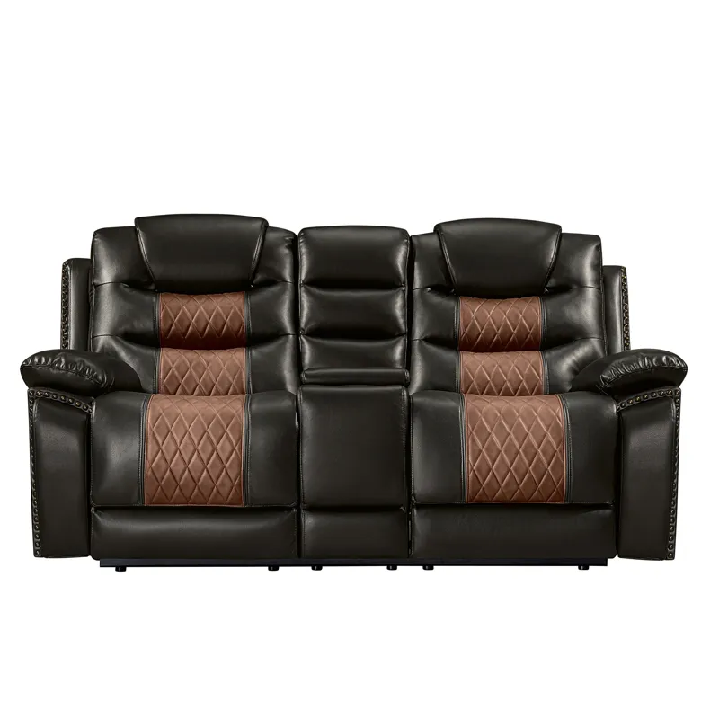 Nikko Console Loveseat W Dual Recliners-Brown