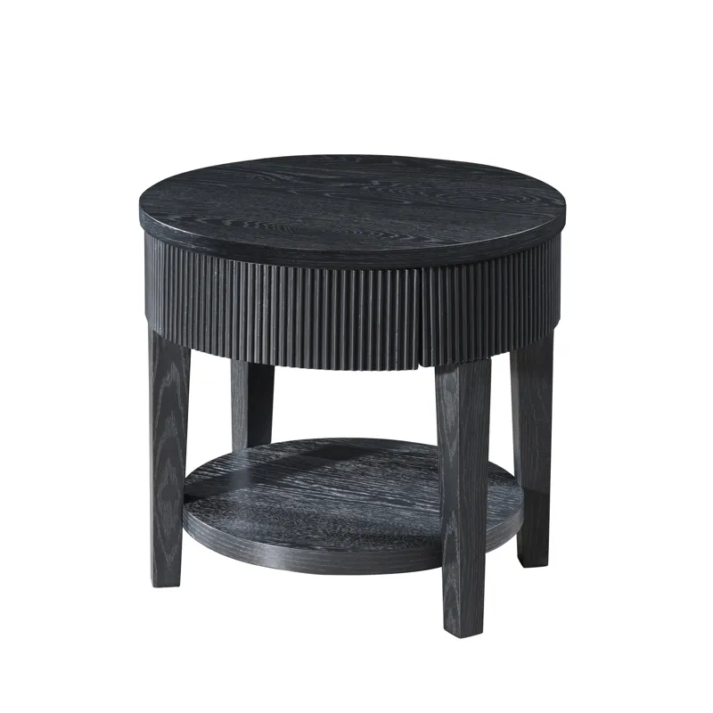 Tate Round One Drawer End Table-Black