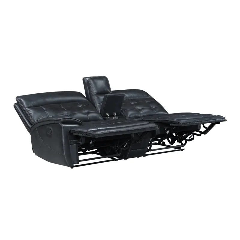 Warner LAF Console Loveseat W 2 Recliners-Black