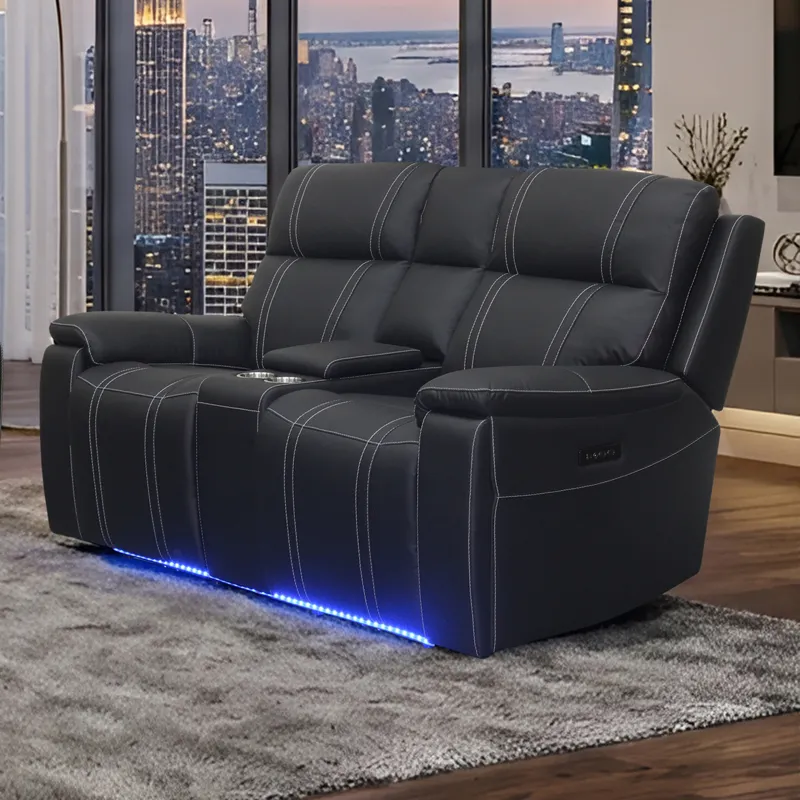 Hartley Reclining Leather Console Loveseat W/Power Headrest & Footrest-Blac