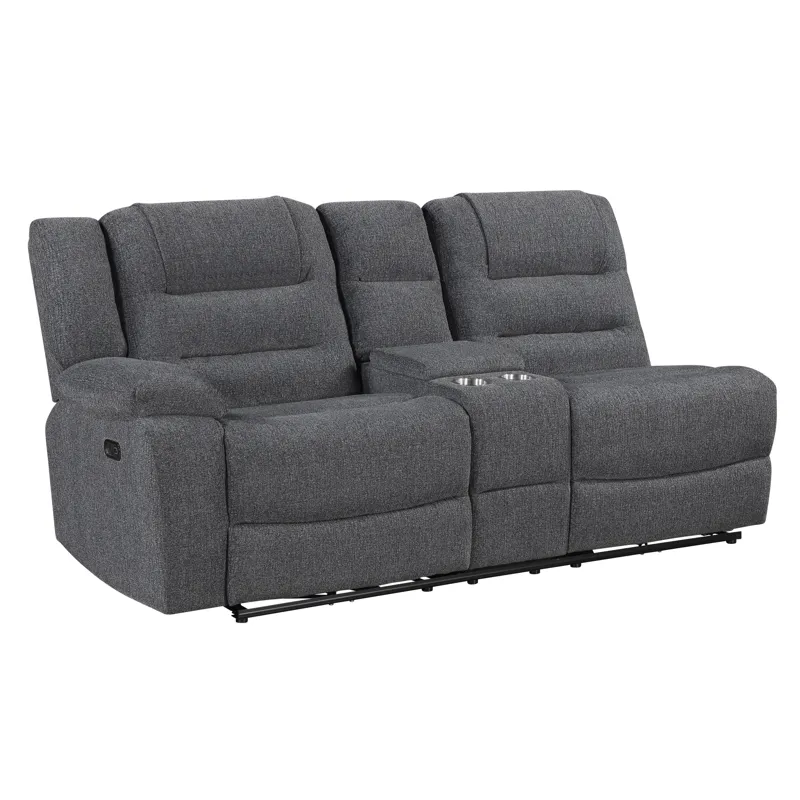 Redondo LAF Console Loveseat W 2 Recliners Power Footrest-Dk Gray