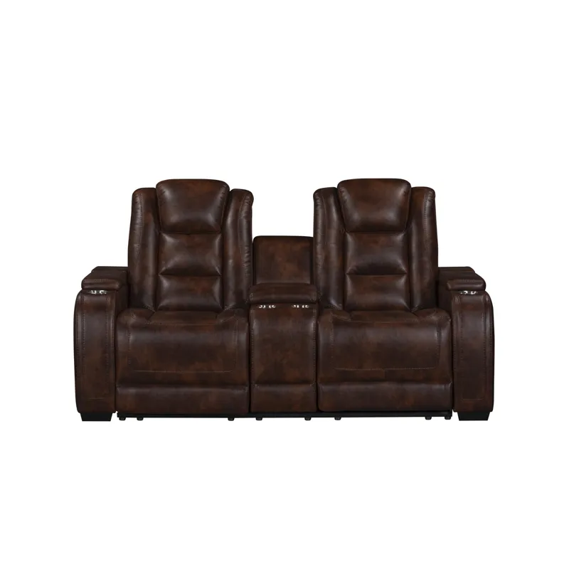 Chester Reclining Console Loveseat W/Power Headrest & Footrest-Brown