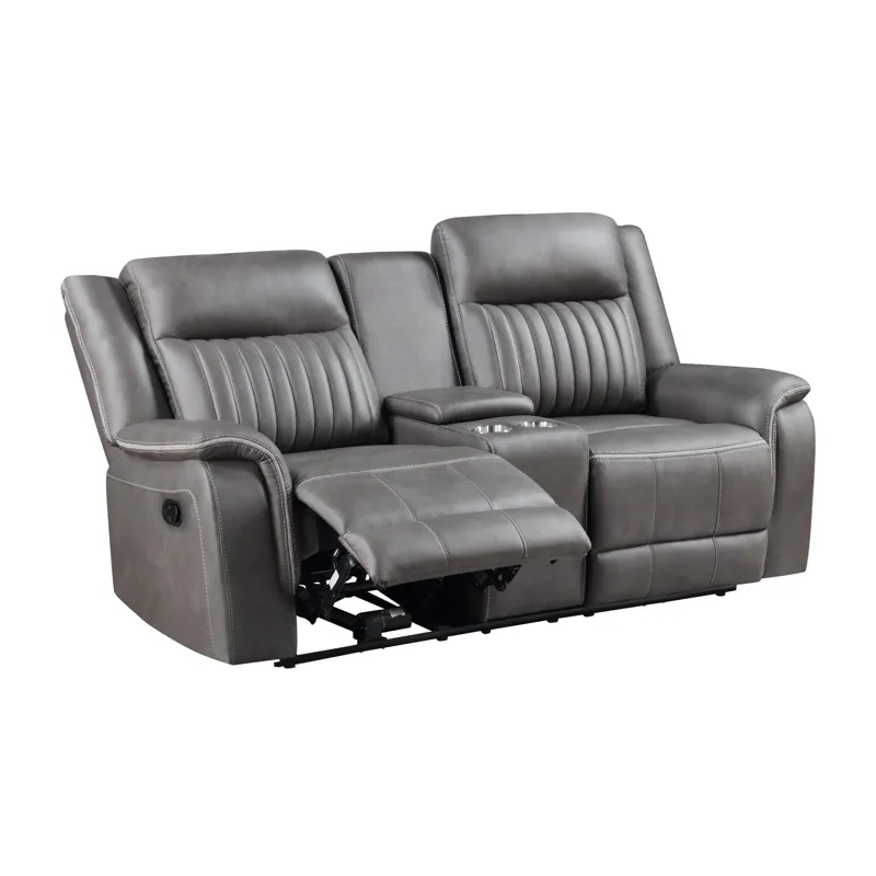 Enzo Console Loveseat W Dual Recliners-Gray