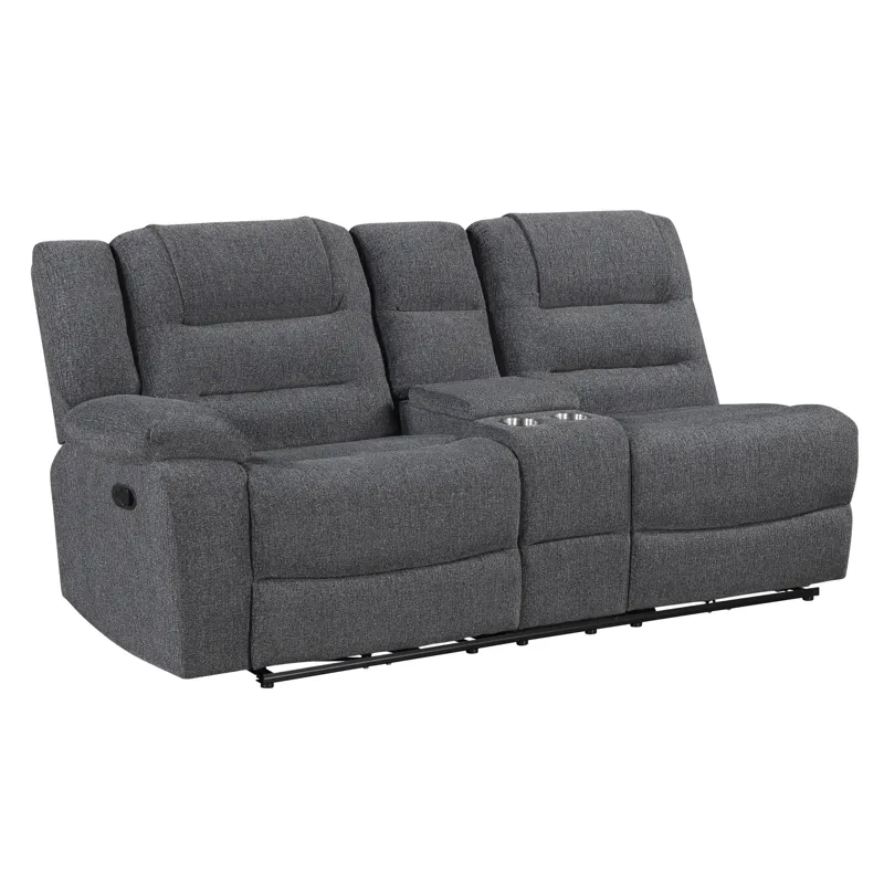 Redondo LAF Console Loveseat W 2 Recliners-Dk Gray