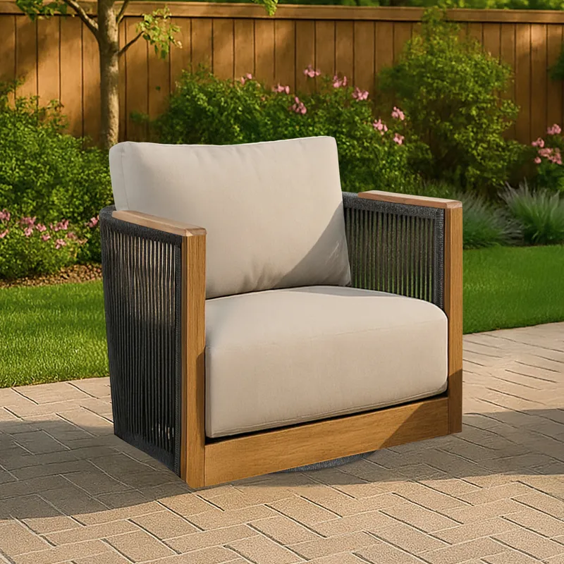 Veranda Wicker & Wood Swivel Patio Club Chair With Natural C